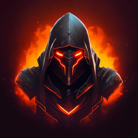 um close de uma pessoa vestindo um moletom com capuz e um rosto brilhante, Ceifador de Overwatch, omen from valorant, Ceifador Sombrio Flamejante, Darth Revan, epic digital art illustration, olhos brilhantes no capacete, Epic Fantasy Digital Art Style, irr...