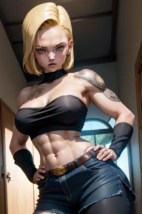 ((Android 18)), (((Como mulher maravilha))), ((Defined muscles)), athletic build)), loira do cabelo curto, ((no visible fingers)), ((camelo)), ((camelo)), ((Tanga)), master part, best quality, ((Realistic)), ((1 pessoa)), qualidade de imagem 8k, extremamen...