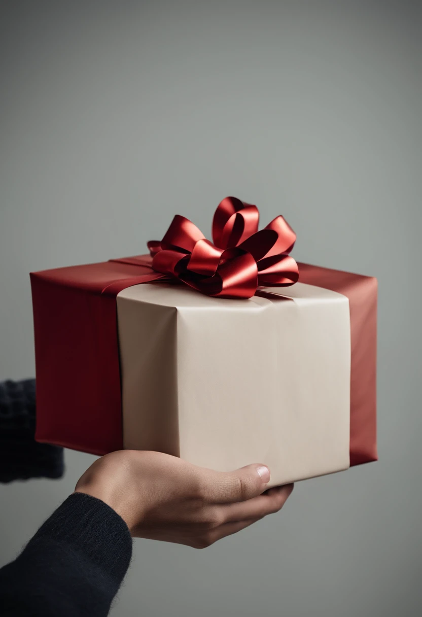 Capture a creative shot of a blank mockup Christmas gift being held by a person, showcasing the potential for personalization and customization