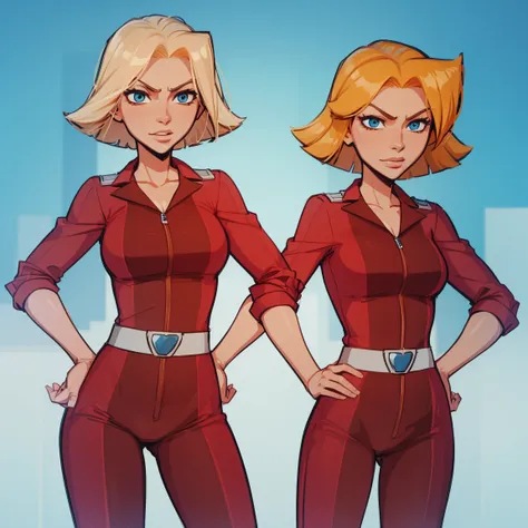 clover \(totally spies\), blonde hair, short hair, blue eyes, red jumpsuit