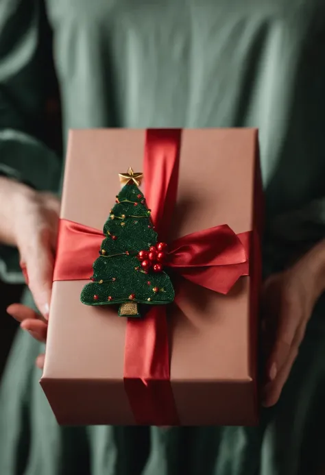 Capture a creative shot of a blank mockup Christmas gift being held by a person, showcasing the potential for personalization and customization