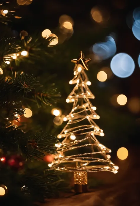 Capture a close-up shot of the twinkling lights on an outdoor Christmas tree, capturing their mesmerizing glow and creating a bokeh effect