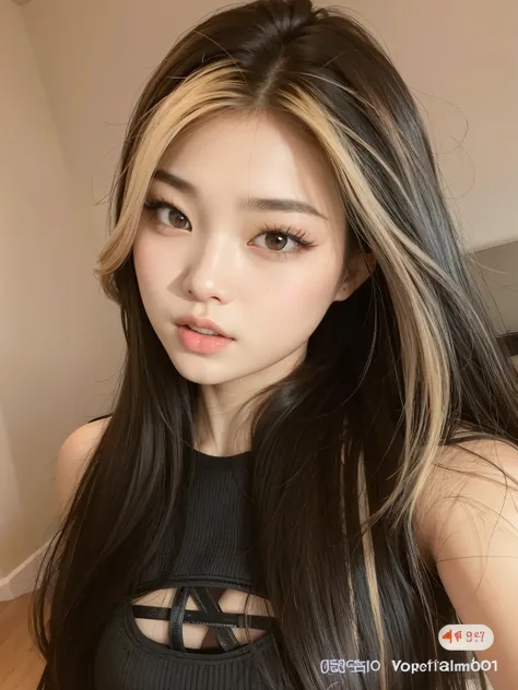 Arafed asian woman with long hair and a black top, Retrato de Jossi de Blackpink, maquiagem sul-coreana popular, tzuyu de duas vezes, Ulzzang, menina coreana, linda mulher coreana jovem, Parque Roseanne do Blackpink, jennie blackpink, maquiagem coreana pop...