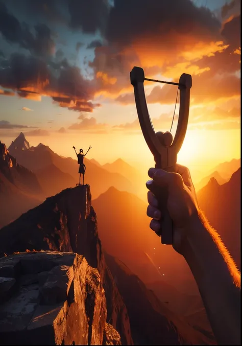 Araffes holding a launcher to a man on top of a mountain, Standing on top of a mountain, vitorioso em um morro, Erguendo-se da Cordilheira, O melhor no Adobe Stock, no topo de uma montanha, no topo de uma montanha, no topo de uma montanha, standing on the ...