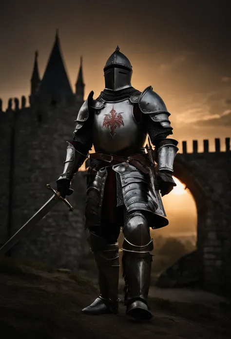 a knight in armor stands in front of a castle at night, dark souls knight, gothic knight, fantasy knight, scary knight, the dark souls knight, undead knight, strong fantasy knight, evil knight, knight, knights, wretched and corrupted knights, medieval dark...