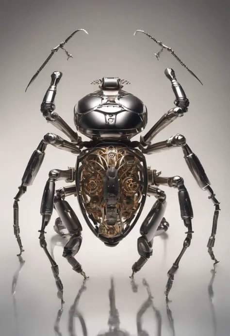 Visualize a mesmerizing and highly detailed mechanical bug, a masterpiece of intricate design. Zoom in on micro-details, capturing the precision of each gear, the delicacy of articulated limbs, and the complexity of its internal machinery.

Highlight the e...