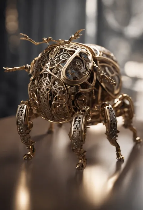 Visualize a mesmerizing and highly detailed mechanical bug, a masterpiece of intricate design. Zoom in on micro-details, capturing the precision of each gear, the delicacy of articulated limbs, and the complexity of its internal machinery.

Highlight the e...