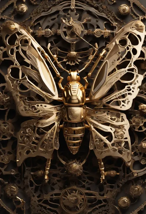 Visualize a mesmerizing and highly detailed mechanical bug, a masterpiece of intricate design. Zoom in on micro-details, capturing the precision of each gear, the delicacy of articulated limbs, and the complexity of its internal machinery.

Highlight the e...