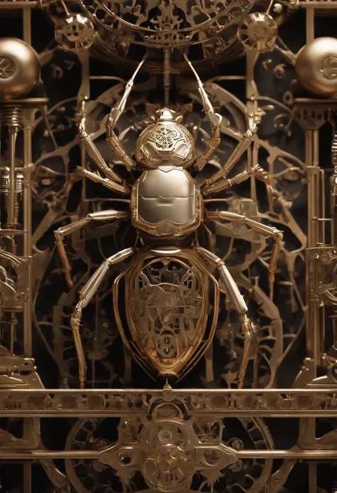 Visualize a mesmerizing and highly detailed mechanical bug, a masterpiece of intricate design. Zoom in on micro-details, capturing the precision of each gear, the delicacy of articulated limbs, and the complexity of its internal machinery.

Highlight the e...