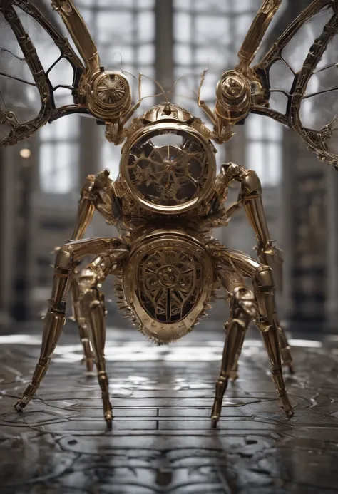 Visualize a mesmerizing and highly detailed mechanical bug, a masterpiece of intricate design. Zoom in on micro-details, capturing the precision of each gear, the delicacy of articulated limbs, and the complexity of its internal machinery.

Highlight the e...