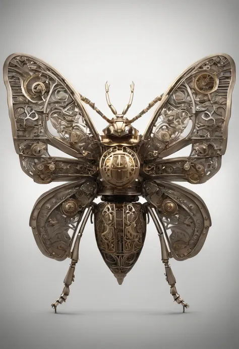 Visualize a mesmerizing and highly detailed mechanical bug, a masterpiece of intricate design. Zoom in on micro-details, capturing the precision of each gear, the delicacy of articulated limbs, and the complexity of its internal machinery.

Highlight the e...