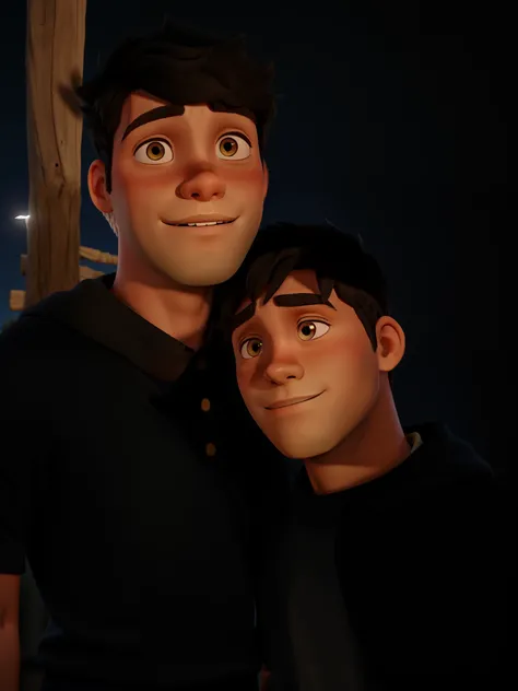 Couple of boys, the tallest have indigenous features, while the other is dark and shorter, are being illuminated by the light.