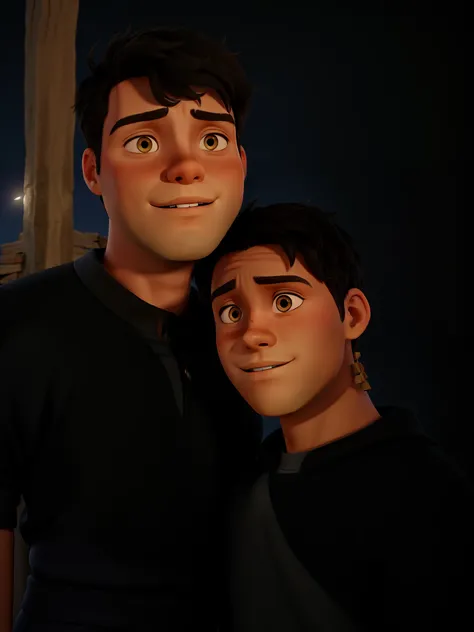 Couple of boys, the tallest have indigenous features, while the other is dark and shorter, are being illuminated by the light.