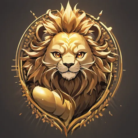 a metal icon style logo of a lions head (estilizado1.5) em um fundo preto, lion icon, half lion, lion head, third lion head, no fundo cinzento, lion with crown, em um fundo cinza, Lion, anonymous lion face, Criado no Adobe Illustrator, icon, with the mane ...