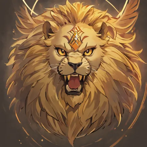 a metal icon style logo of a lions head (estilizado1.5) em um fundo preto, lion icon, half lion, lion head, third lion head, no fundo cinzento, lion with crown, em um fundo cinza, Lion, anonymous lion face, Criado no Adobe Illustrator, icon, with the mane ...