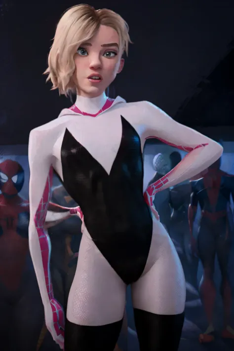 sgwen, spider-gwen, gwen stacy is gangraped group sex 1girl multiple boys explicit sexual scenes into the spiderverse rendering style, it looks like a scene from the movie, spider-verse movie animated style