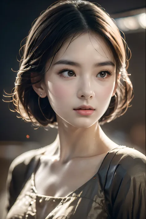 1girll，A detailed face:1.3，Delicate lips:1.2，Meticulous nose:1.2，詳細な目:1.2，二重まぶた，Small breasts, high-necksweater, concept-art, Detailed face and body, award winning photography, detailed face with, Contre-Jour, Hyper-realistic,Ray traching，Strong gaze，looki...