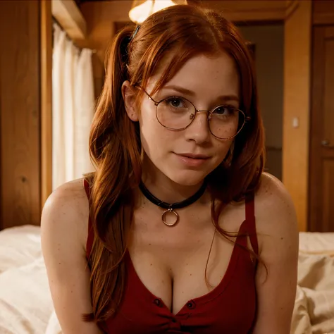 Penny pax redhead long hair ponytail soft curves glasses collar blushing freckles princess