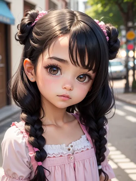 loli menina loira, bonita e fofa, usando touca e roupas leves, babyface, Estilo Chibi, cabelos bicolores, coque desarrumado, rosa claro, olhos de detalhe perfeito, rosto delicado, CG perfeito, Qualidade de imagem HD, fundo simples