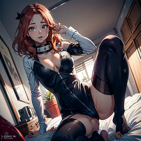 NSFW， A high resolution， tmasterpiece， best qualityer， （alternate costume：1.4， dressing gown：1.3， frilld：1.3， underdressing， Black dressing gown， cleanness， 无袖， Hair down， long whitr hair）， 1girll， Dark  skin， dark skinned female， sweat leggs， inside in ro...