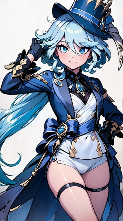 personaje furina de genshin impact, de cabeza hasta los zapatos y con su ropa detallada