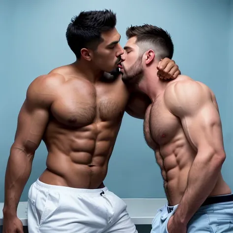 a  man kisses another  man, full body, muscular, handsome, 4K, HDR,