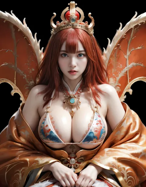 (heavy breasts)、top-quality、​masterpiece、超A high resolution、(((Chinese dragon background))),（White Ragon Armor）、(((Colossal tits))),dragon armor、(((Detailed Micro Bikini))),(Wearing a beautiful crown made of jewels),(Photorealsitic:1.4)、Raw photo、女の子1人、(((...