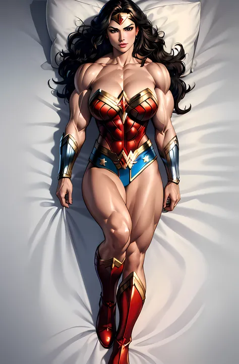 ( Masterpiece, 4k resolution, ultra-realistic, very detailed) Wonder woman (New 52 outfit) full body in the style of realism, glistening skin, , natural lighting, Defined full lips. fitness feminine body. portrait photography by artgerm, in the style of re...