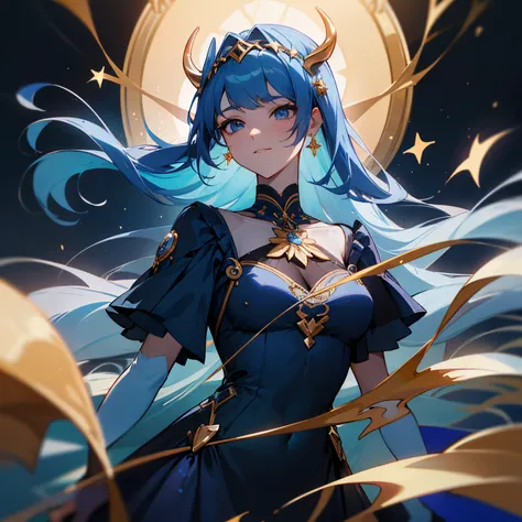 ( Absurd , High quality , ultra-detailliert, careful with hand )Zodiac sign - Goddess of Sagittarius , Similar to Latin goodness . optimistic, Fair mind, Funny and intelligent face . reckless, frigidity, Impatient, Overconfident style . Dark blue eyes (eye...