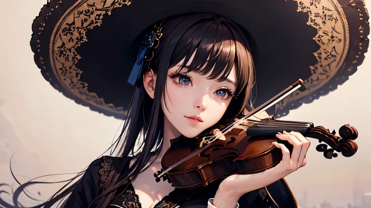 SF、Beautiful android playing the violin、Well-formed and beautiful face、Fantastical、Beautiful depiction、Beautiful composition、Masterpiece、８Ｋ