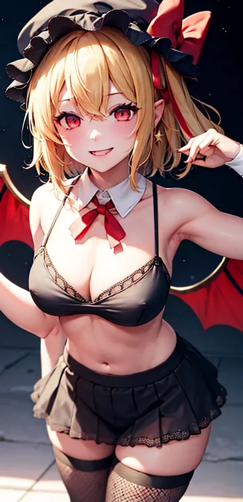 best quality, masterpiece, highres, solo, {night:1.10}, {starry sky:1.10}, beach, beautiful detailed sky, {extremely detailed background:1.20}, {flandre_scarlet_touhou:1.15}, {standing:1.10}, looking at viewer, {bikini:1.30}, blonde_hair, wings, red_eyes, ...