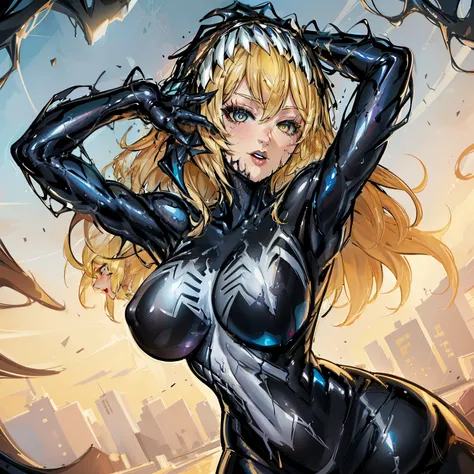 ((Best quality at best)), (The is very detailed:1.2), tmasterpiece, ((offcial art)),1个Giant Breast Girl, Alone,
symbiote,SpiderGwen,SVGM,Blonde hair,