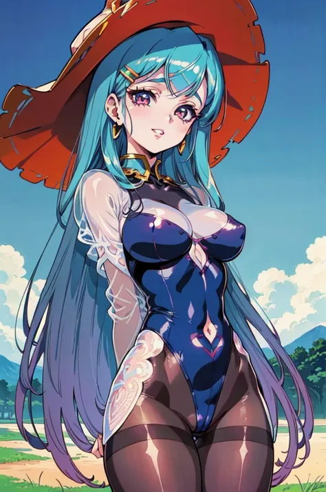 "(masterpiece:1.1), best quality, 
1girl, (80s anime style:1.3), (eyelashes:1.5), (loli:1.2), 
(intricate high detailed body:1.2), 
blue hair, forehead, (parted bangs, hairclip:1.1), (long hair:1.1), (holy hat:1.2), 
red eyes, (red lip stick:1.3), 
(pale s...