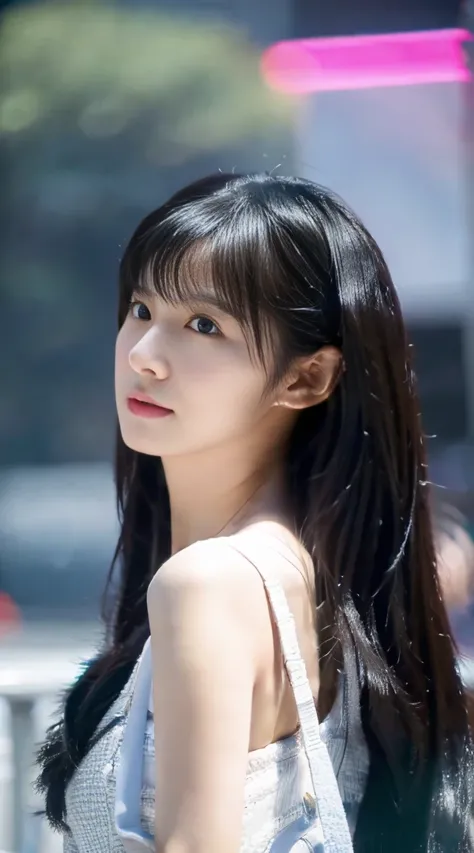 8K，真实感，The light is really soft，Beautiful girl living in reality，Wear a white shirt and denim shorts、woman with smooth black hair, The picture is inspired by Ma Yuanyu, Douban, Endless realism, full body xianxia, wenfei ye, xintong chen, profile picture 10...