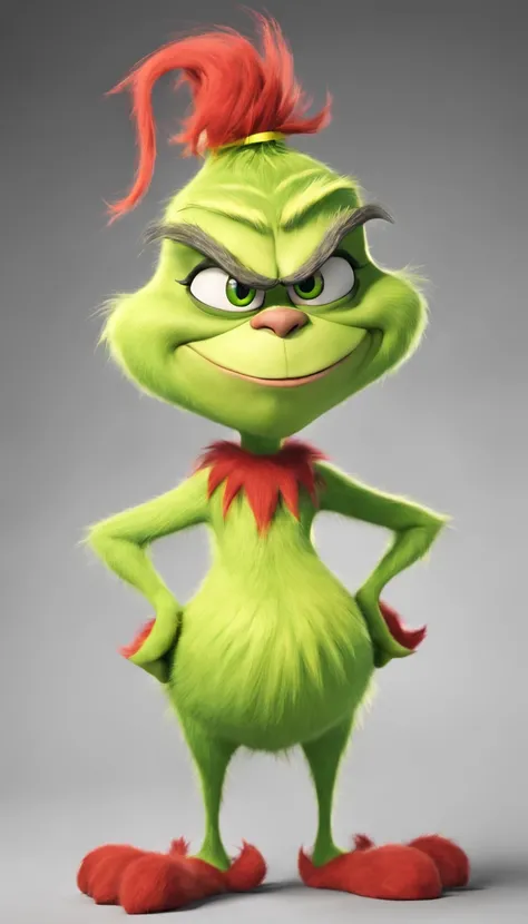 3D cartoon character，Green haired monster Grinch