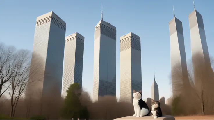 Cat eating twin towers