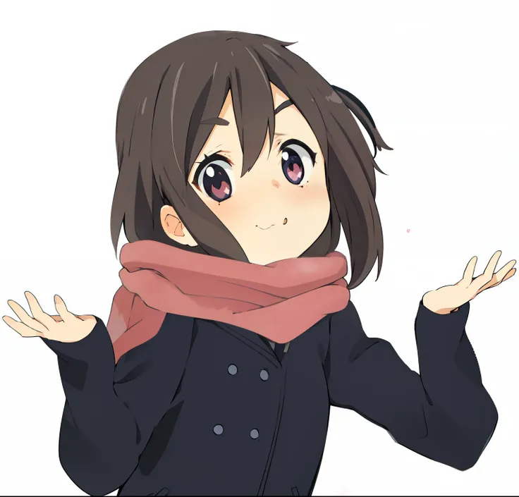 a woman in a black coat and pink scarf is standing, chihiro! fujisaki, anime moe artstyle, in style of kyoto animation, intricate anime girl k-on kyoani, k-on!, female protagonist 👀 :8, rin, in an anime style, k-on, fubuki, an anime girl