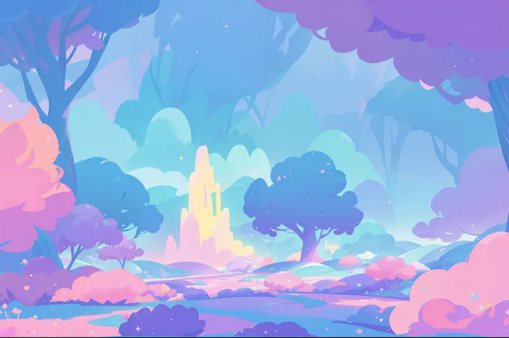 beautiful fantasy landscape, vibrant colors, (((otherworldly landscape))), whimsical landscape, purples pinks blues, watercolor illustration, disney art style, glowing lights, beautiful digital illustration, fantasia otherworldly landscape plants flowers, ...