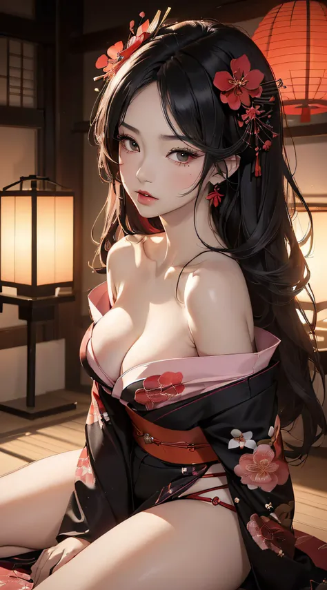 (((8k wallpaper of extremely detailed CG unit, ​masterpiece, 超A high resolution:1.2, top-quality:1.2, masutepiece))), ((extremely beautiful lady, extra detailed face, Highly detailed black eyes, extra detailed body, Top quality real texture skins, A dark-h...