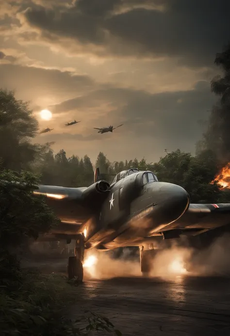 Scenes of Chengdu being attacked by air raids in 1940，Ki-21-Ia Type 97 heavy critical strike machine，I-15bis，UE5,Ray traching， motion blur, cinematic lighting, UHD, best quality, high details