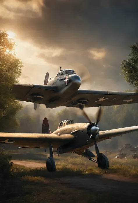 Chengdu air raid scene in 1940，Ki-21-Ia 97 heavy blaster，I-15bis，Unreal Engine5,Ray traching， motionblur, 电影灯光, hyper HD, Best quality, high detal