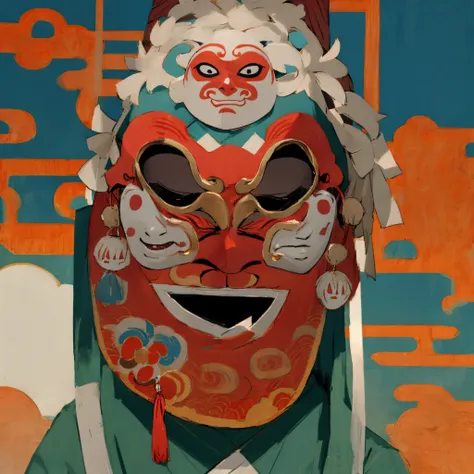 man wearing noh mask