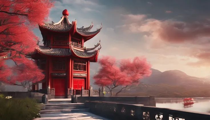 Very beautiful red lantern 3D，Lots of lanterns，Chinese New Year scene，Large depth of field perspective，There are no buildings，Chinese dreamland，Dreamism，Vivid effects and details，Excellent picture quality，A high resolution