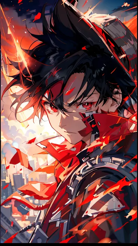 anime boy with black hair and red eyes in a red jacket, anime wallaper, badass anime 8 k, anime wallpaper 4k, anime wallpaper 4 ...