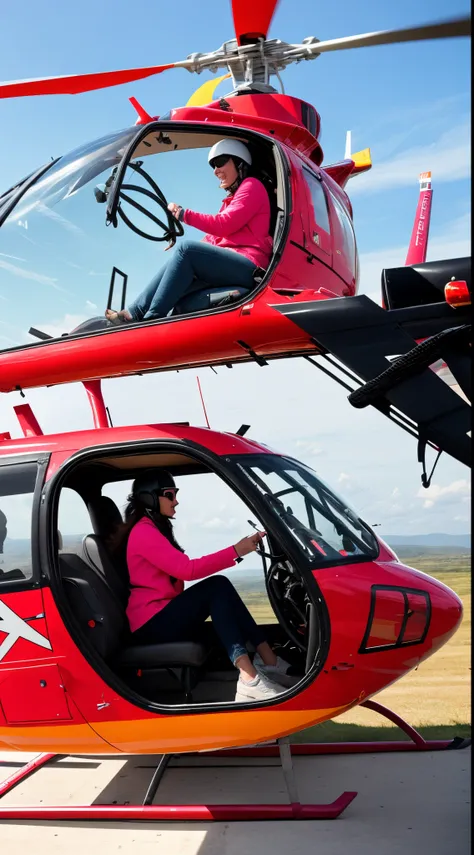 woman riding a helicopter