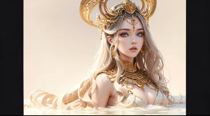 Absurd, ultra-detailed, high quality, masterpiece,  detailed face, beautiful eyes(detailed eyes), Greek mythology, Goddess, Hera , the queen of the gods, striking and captivating, features are classically beautiful, with high cheekbones, a perfectly propor...