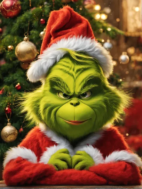 Grinch as a child,Fluffy bristles,10 generations,cute little,(Face without wrinkles),green dumpling nose,all displayed,Movie Posters,Christmas,​masterpiece