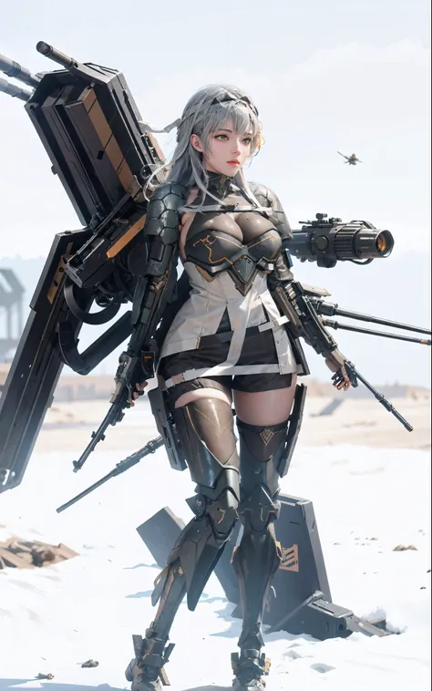 a close up of a woman with a gun and a gun, mechanized soldier girl, fine details. girls frontline, mechanized valkyrie girl, m4...