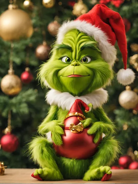 Grinch as a child,Fluffy bristles,10 generations,cute little,(Face without wrinkles),Smooth bristles,green dumpling nose,all displayed,poseing,a scene from a movie,Christmas,​masterpiece