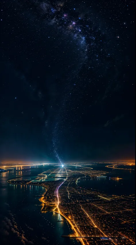 a image of city in night time with stars in the sky